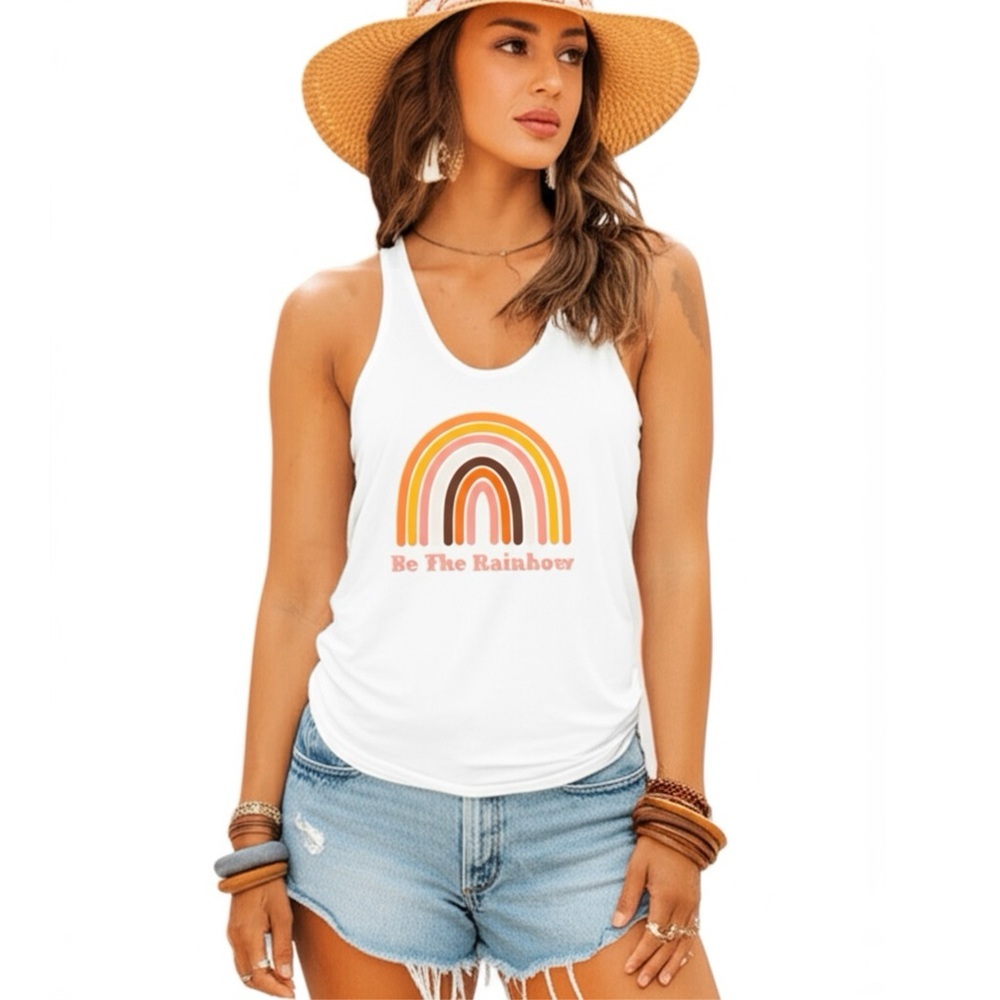 Next Level Apparel White Tank Top with Rainbow Design